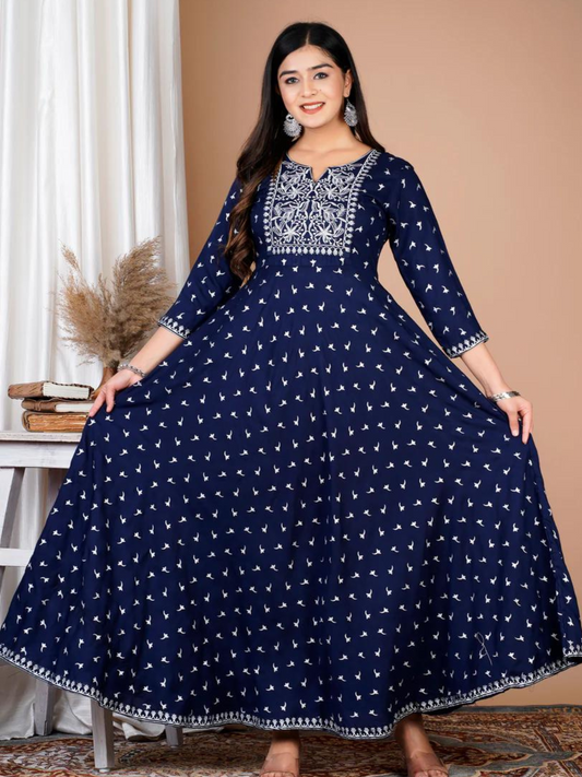 Ethnic Motifs Printed Stylish Embroidered Anarkali Gown