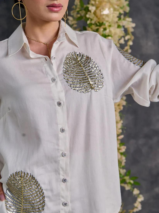 White Squin Embroidered Co-Ord Set