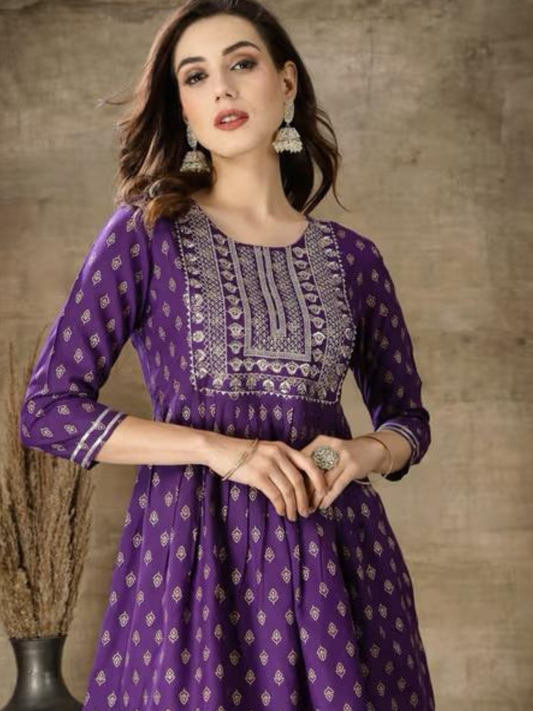 Purple Sequence Embroidered Short Kurta with Dhoti Pants