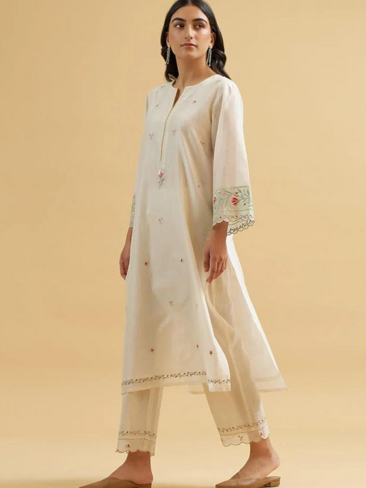 Embroidered Cotton Kurta and Pant Set