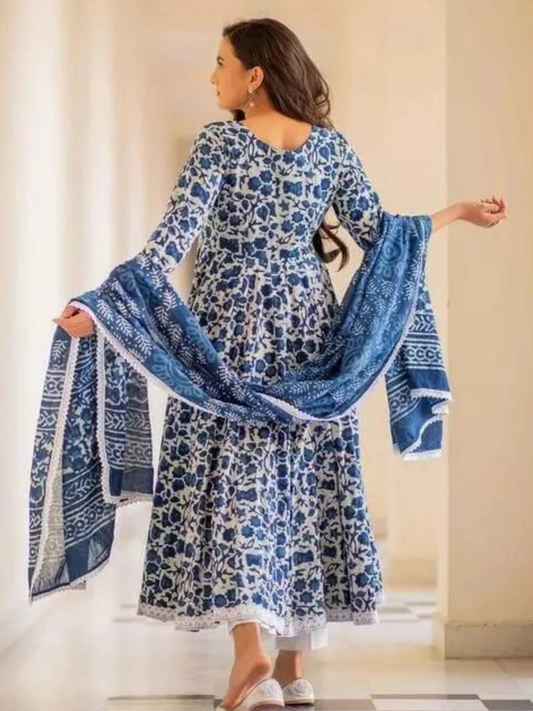 Procion Printed Anarkali Kurta and Pant Set with Dupatta