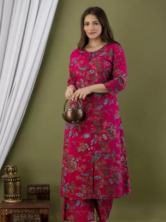 Red Florel kurta and pant set