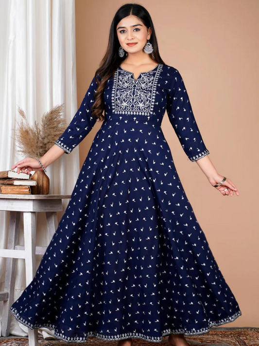 Ethnic Motifs Printed Stylish Embroidered Anarkali Gown
