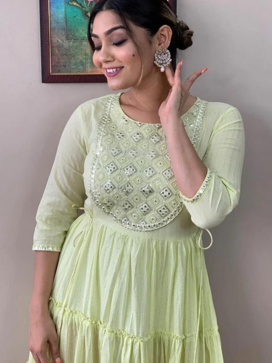 Stylish Embroidered Cotton Lurex Anarkali Gown