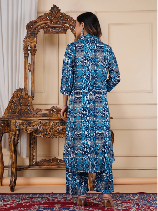 Blue Ikat Printed Co-Ord Set