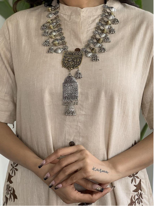 Foggy Grey Embroidered Cotton Kurta and Palazzo Set