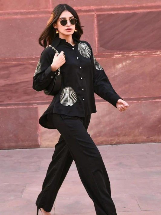 Black Squin Embroidered Co-Ord Set