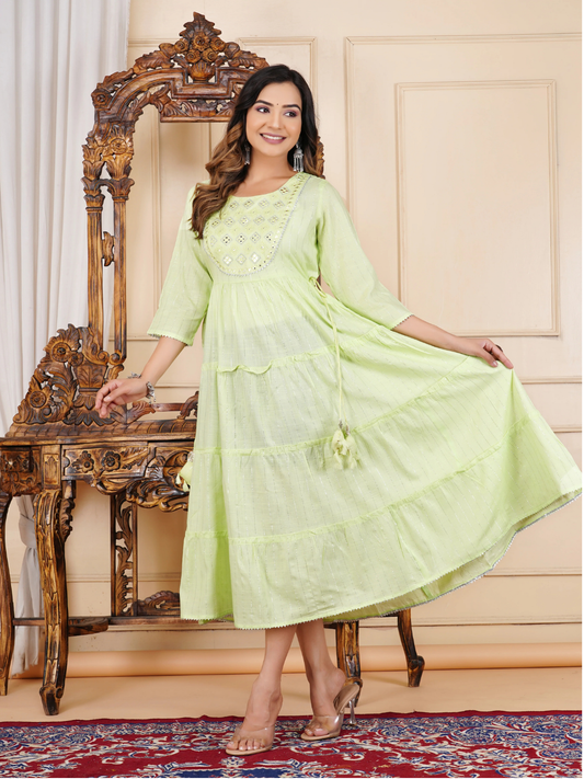 Stylish Embroidered Cotton Lurex Anarkali Gown
