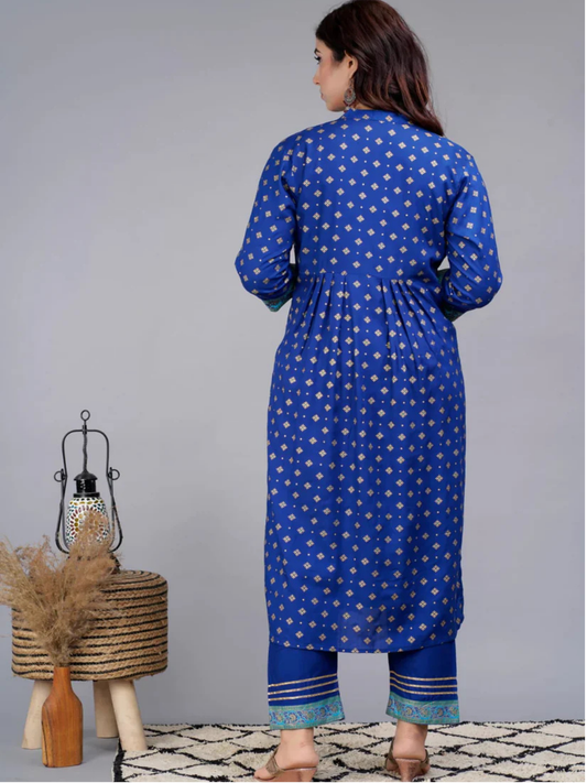 Blue Handwork Embroidered Kurta And Pant Set With Dupatta