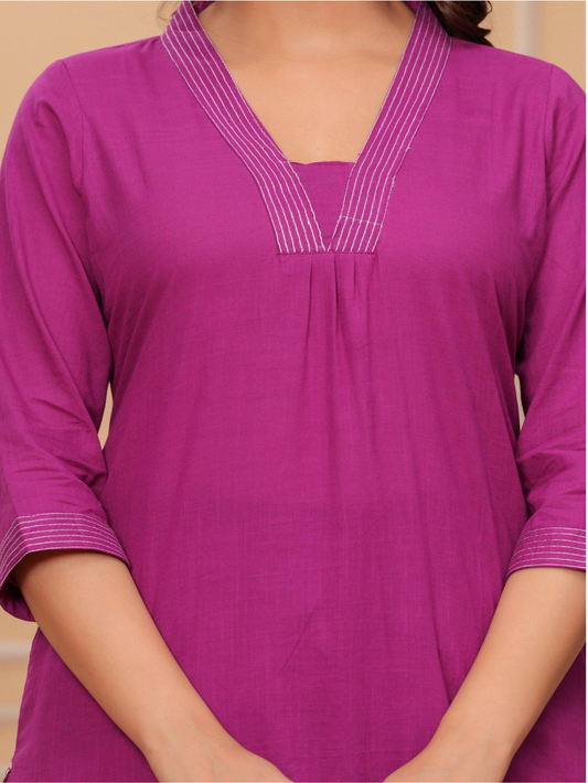 Burnt Pink Cotton Slub Kurta and Pant Set