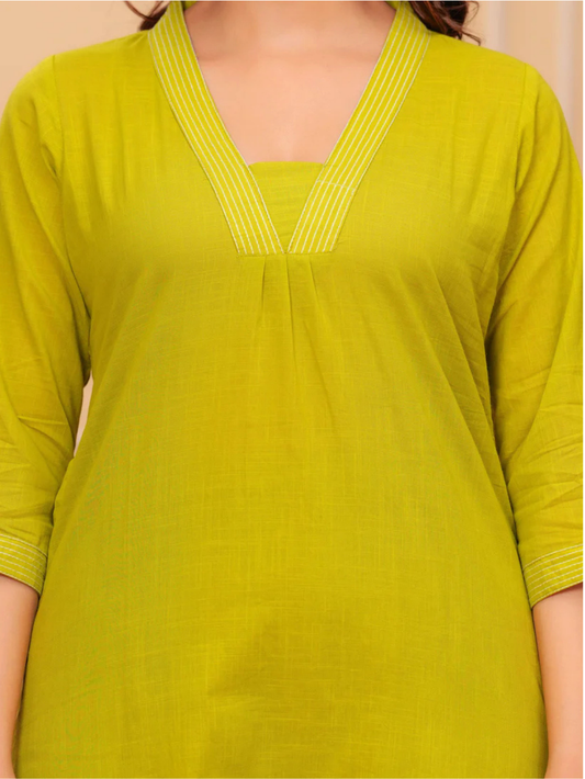 Mustard Yellow Cotton Slub Kurta and Pant Set