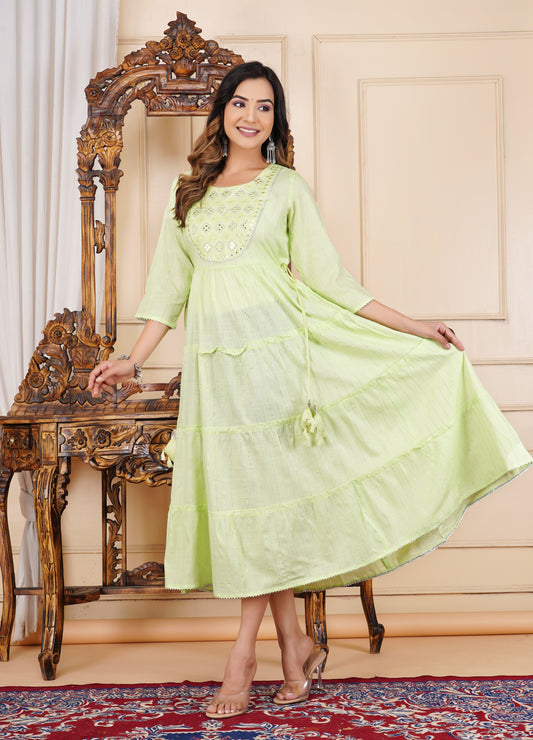 Stylish Embroidered Cotton Lurex Anarkali Gown