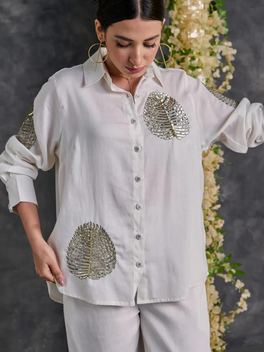 White Squin Embroidered Co-Ord Set
