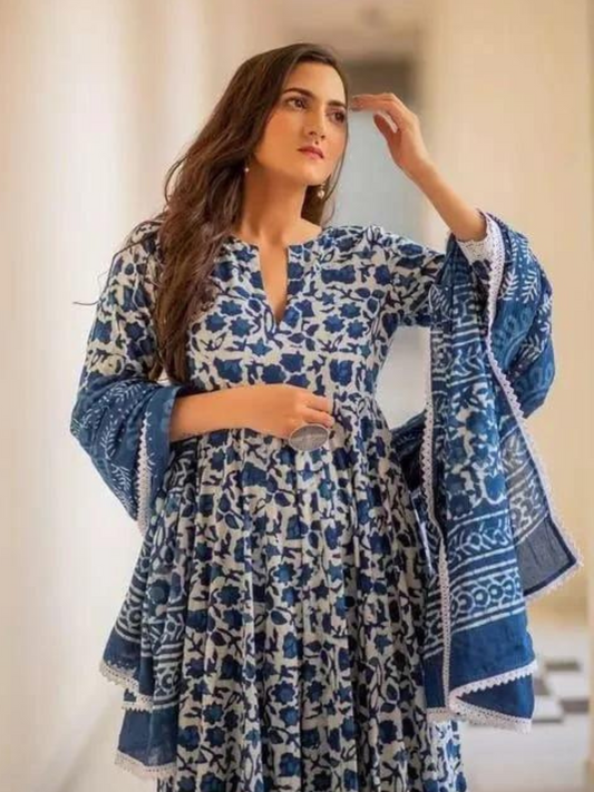 Procion Printed Anarkali Kurta and Pant Set with Dupatta