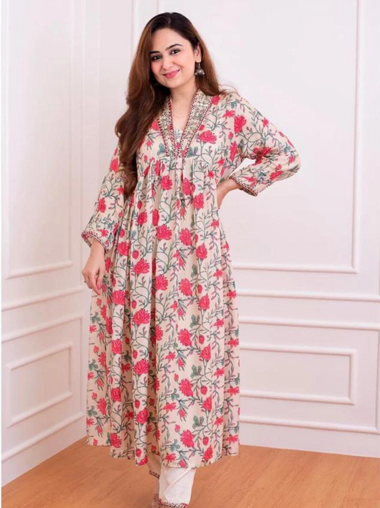 Stylish Floral Printed Kurta and Pant Set