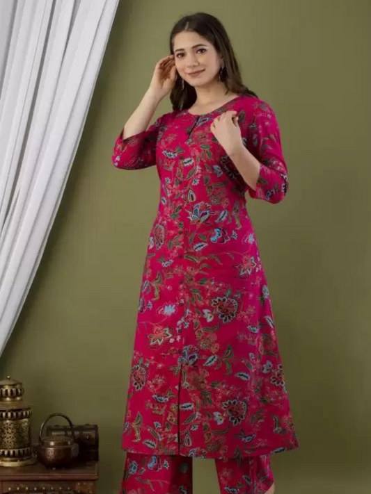 Red Florel kurta and pant set