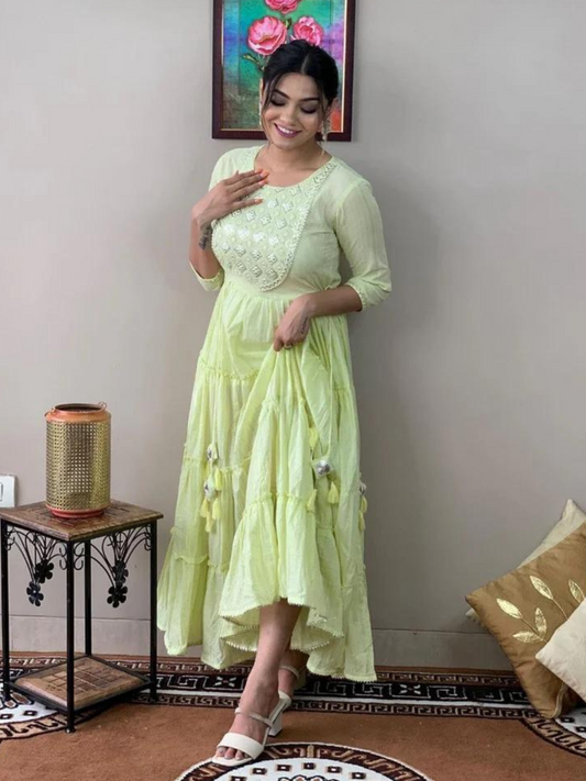 Stylish Embroidered Cotton Lurex Anarkali Gown