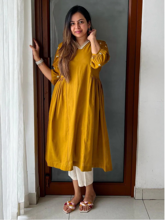 Sand Brown Rayon Kurta and Pant Set
