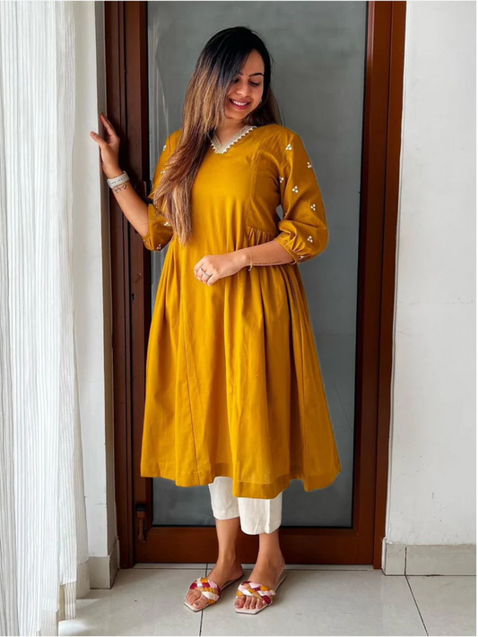 Sand Brown Rayon Kurta and Pant Set