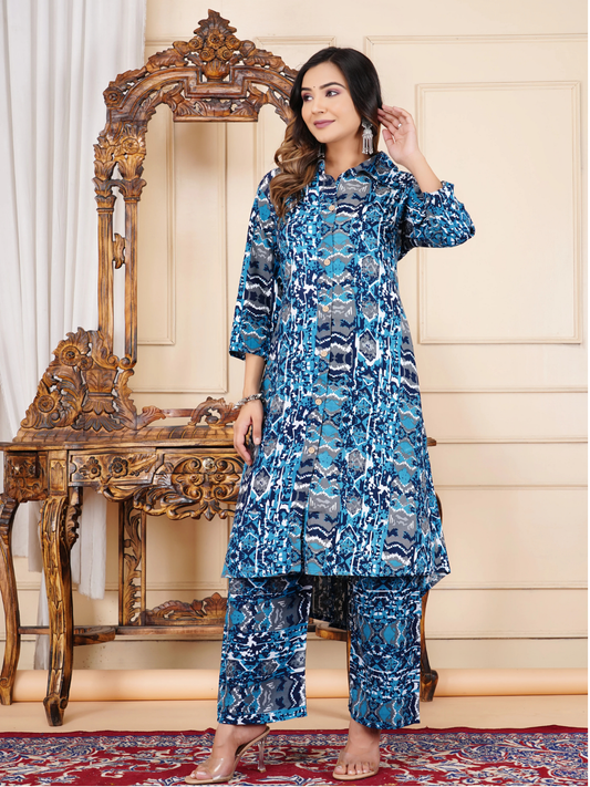 Blue Ikat Printed Co-Ord Set