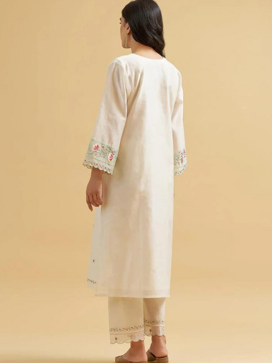 Embroidered Cotton Kurta and Pant Set