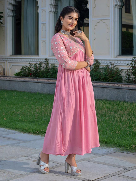 Blush Pink Embroidered Anarkali Gown