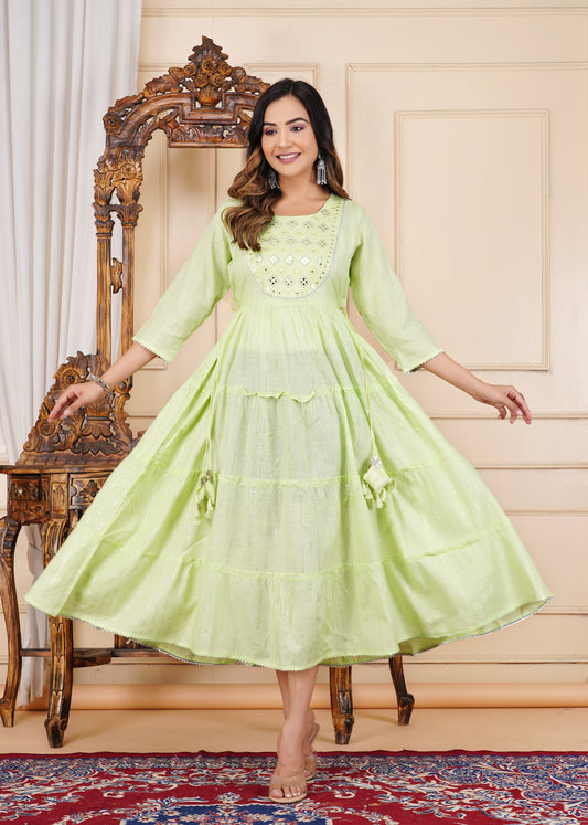 Stylish Embroidered Cotton Lurex Anarkali Gown